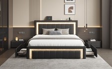 Full/Queen Bed Frame with Upholstered LED Headboard＆4 Storage Drawer, Charging picture