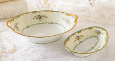 Vintage Noritake 2 Serving Bowls Morimura Japan Green Gold Floral 1930s picture