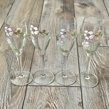 4 Vintage Perrier Jouet Hand Painted Pink Floral Champagne Glasses Flutes 7.5” picture
