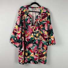 Catherines Muse Pintuck Tunic Shirt Size 4X Floral 3/4 Sleeves Popover picture