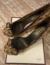 Coach Signature Logo wedges Bow Slip-On Women’s US 7 Brown/Beige picture