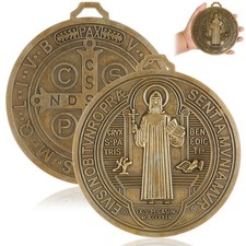 Landical 2 Pcs Extra Large 5 Inch St Benedict Medal Wall Decor,Gold picture