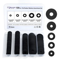 120Pcs Flat Rubber Washers Assortment Kit,16/18/20/25/30mm Black picture