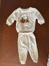 MINIOLIE 12-18M Toddler Halloween Pumpkin Outfit Top & Pants Set Fall Pajamas picture