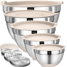 Umite Chef Mixing Bowls with Airtight Lids Set, 5, 4, 3.5, 2, 1.5QT, Khaki picture