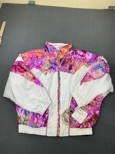 Vintage East West Jacket Womens Large White Multicolor Floral Windbreaker 80s picture
