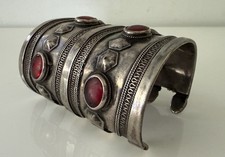 Vintage Afghanistan Tribal Silver Red Stone Cuff Bracelet picture