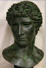 Apollo Greek Roman Large Bust Sculpture, Antique Bronze Style Patina picture