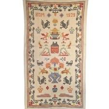 Antique 1929 Cross Stitch Sampler Old Hand Stitched Folk Art Bird Large Tapestry picture