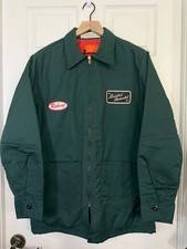 Vintage 70s Mechanic Work Jacket Mens M Green Quilted Lined Garage Industrial picture