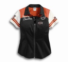 Harley-Davidson Women’s Classic Color Block Zip-Front Shirt Size L Biker picture
