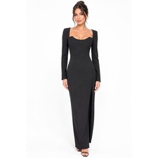 Lulus Black Long Sleeve Corset Accent Maxi Bodycon Dress Size M picture