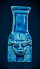 Ancient Egyptian Antiquities Blue Hathor Goddess Stone Artifact Figurine BC picture