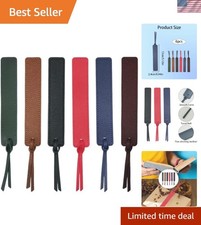 Leather Bookmark for Reading Hand Stitched Retro Book Lover Gift 6 Pack picture