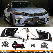 FOR 22-24 CIVIC V3 SEQUENTIAL DRL LED BEZEL COVER + CLEAR PROJECTOR FOG LENS KIT picture