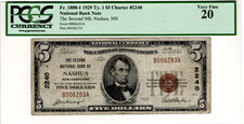 1929 $5 Nashua NH National Bank Note Charter 2240 PCGS VF20 Small Size LOW SRL picture