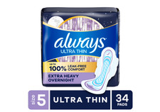 Always Ultra Thin Overnight Pads Size 5 Extra Heavy 34 Count  picture