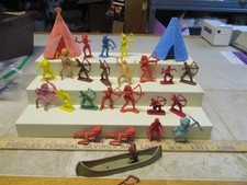 VTG Lot HK Lido Marx Ideal MPC Cowboys Indians Army Men Tee Pee 45mm-60mm L38 picture