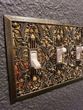 Antique-Brass Solid Metal Triple 3 Toggle Light Switch Plate Wall Cover filigree picture