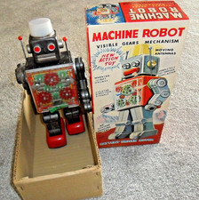 VINTAGE 1960s BATTERY-OP TIN TOY MACHINE ROBOT GERA HORIKAWA JAPAN WORKS & BOX picture