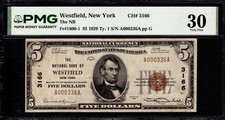 1929 $5 NATIONAL BANK NOTE CURRENCY WESTFIELD NEW YORK PMG VERY FINE VF 30 picture