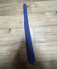 Salvatore Ferragamo Men's Blue Animal Print Woven Silk Tie Logo Made in Italy picture