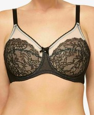 Wacoal 855186 Retro Chic Full Figure Black Sheer Underwire Bra Sz 44D picture