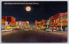 Fort Smith Arkansas Garrison Avenue Night Full Moon Cars Malco Theatre Postcard picture