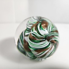 Signed Paperweight Green White Ribbon Swirl Fireworks Glass Studio Michigan  picture