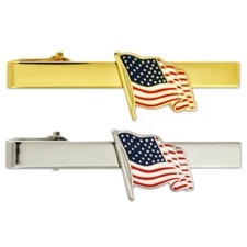 PinMart's Patriotic Waving American Flag Tie Clip Tie Bar - Gold or Silver picture