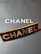 Chanel Hair Barrette Logo Runway  Vintage Multicolor Black GOLD picture