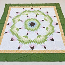 Green Spiral Texas Lone Star Handmade Cotton Queen Patchwork quilt top/topper picture