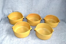 FIVE NEW UNUSED VINTAGE 1960's BENNINGTON POTTERY LUG HANDLE SOUP BOWLS ~MUSTARD picture