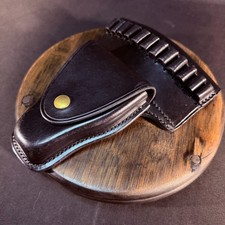 Don Hume Bullet Loop Handcuff Case, 12 Pistol Cartridges Black Leather, Brass picture