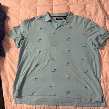 Chaps Polo Shirt With Palm Trees And Umbrellas Turquoise Color picture