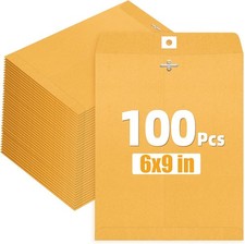 100 PACK CLASP ENVELOPES 6x9 28lb Kraft Shipping Mailing Gummed Business Manila picture