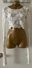Nineth Closet Sheer Lace Flare Extra Long Sleeve Euro Crop Top White S/M Italy picture