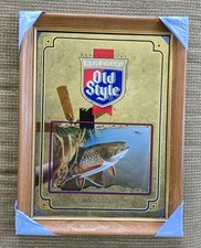 NEW Vintage Heilemans Old Style Beer Brook Trout Wildlife Bar Mirror 1992 picture