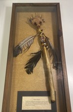 Vintage Spirit Chaser Reproduction Shaman Skull Feather Shadow Box 25” Wall Art picture