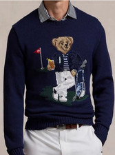 New Autumn and Winter Men's Heavy Embroidery Bear Sweater Round Neck Casual Knit picture