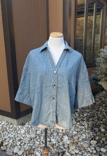 Current Elliott blue denim shirt with button-up front and short sleeves picture