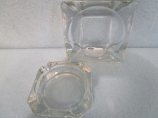 Vintage 2 CLASSIC SQUARE ASHTRAYS clear glass 3 5/8” & 4 ½” pair picture
