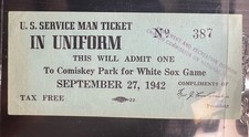 1942  CHICAGO WHITE SOX World War 2 MLB BASEBALL Serviceman Pass Ticket picture