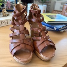 American Eagle Womens Brown Strappy Gladiator Espadrille Wedge Sandals Size 8 picture