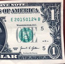 2015 Jan 24:  Birthday Note One Dollar Bill  E2015-01-24 B picture