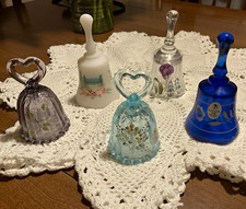 5 VTG. FENTON-Miniature Glass Bells-3 1/2”-4 1/4” -Signed-100 year sticker 2005 picture