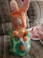 Vtg 1960s/70s Pajama Bag Doll Rabbit Hippie Floral picture