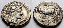 Roman Republic C Marius Capito Silver Denarius Serratus 81 BC Ceres Oxen Plowing picture