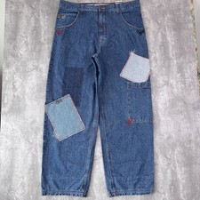 Vintage Paco Jeans Mens 40x33 Blue Patchwork Baggy Wide Leg Skate Y2K NWT picture