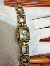 Crown Trifari Women’s Gold Tone Brutalist Bracelet 17 Jewel Watch RARE - WORKS picture